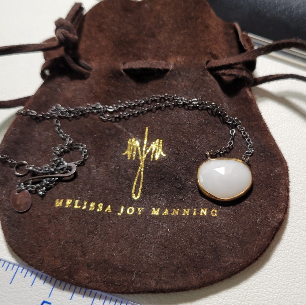 Melissa Joy Manning white stone pendant gold bezel silver necklace